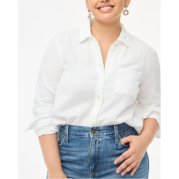 J.CREW Tops - J Crew Womens Top Gauze Button Up Shirt 100% Cotton White Medium Lightweight